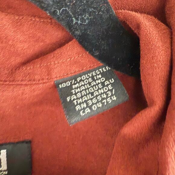 Y2k Faux Suede Shirt Button Down Rust Brown Microfiber Unlisted Kenneth Cole XL - Picture 6 of 8